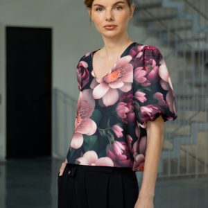 Top estampado con manga corta abullonada