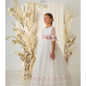 A865 Vestido Comunión Tul Topos