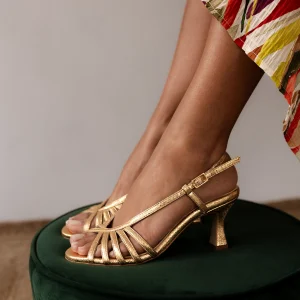 SANDALIA TRIANA PIEL EFECTO PITÓN ORO TACÓN 6CM