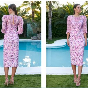 Vestido midi estampado con mangas